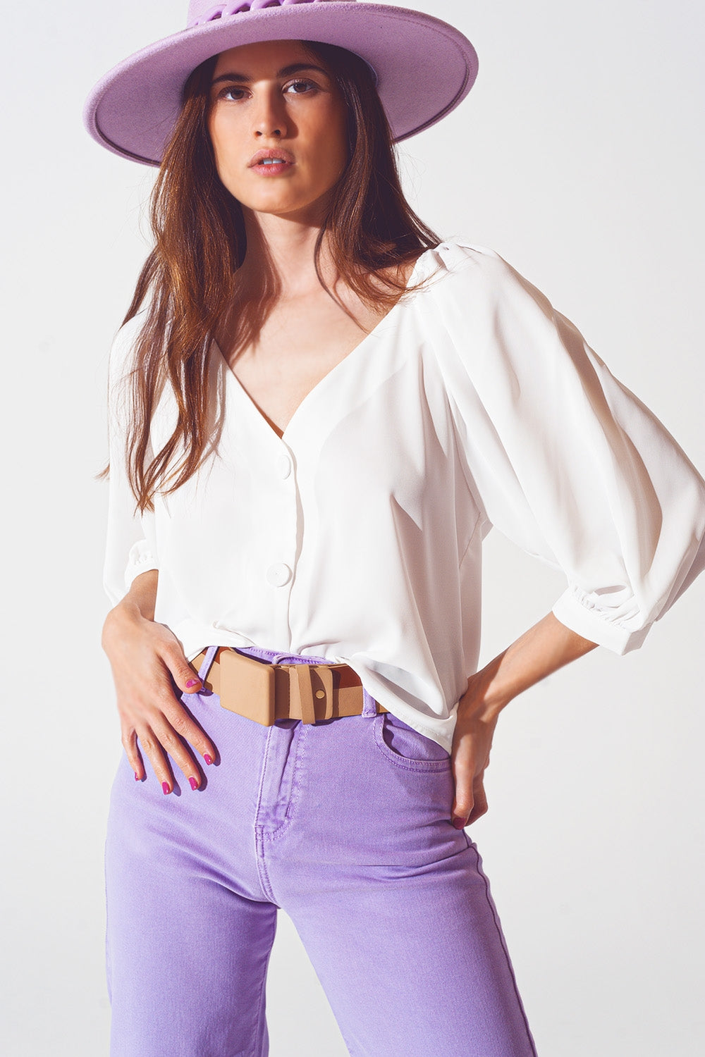 Camisa de Cetim em Creme