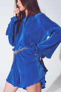 Top curto plissado com decote redondo em azul