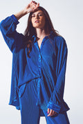 Camisa de Cetim Pregueada Relaxada em Azul