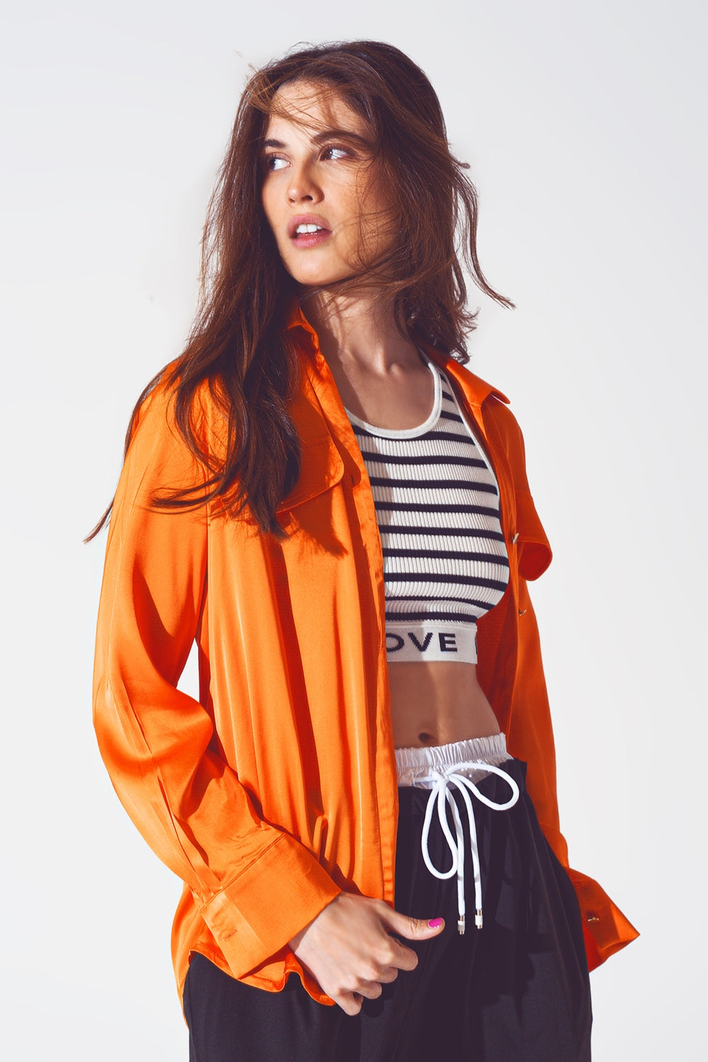 Camisa relaxed Rayon em laranja brilhante
