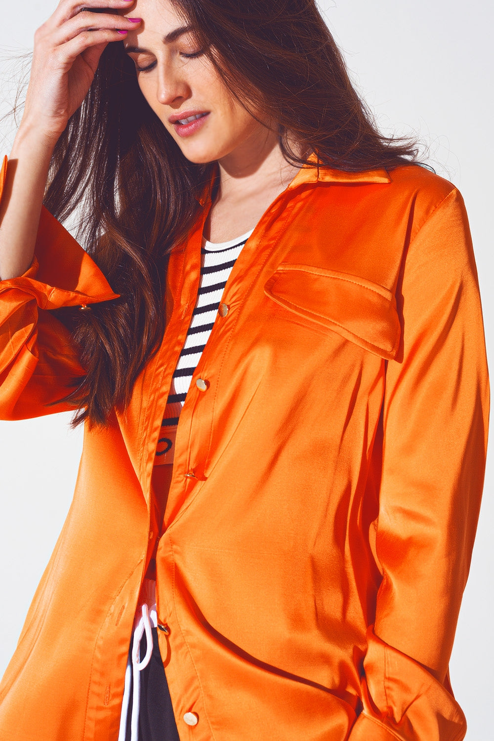 Camisa relaxed Rayon em laranja brilhante