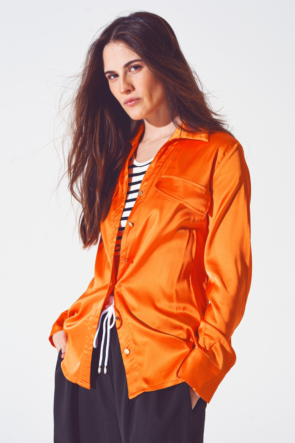 Camisa relaxed Rayon em laranja brilhante