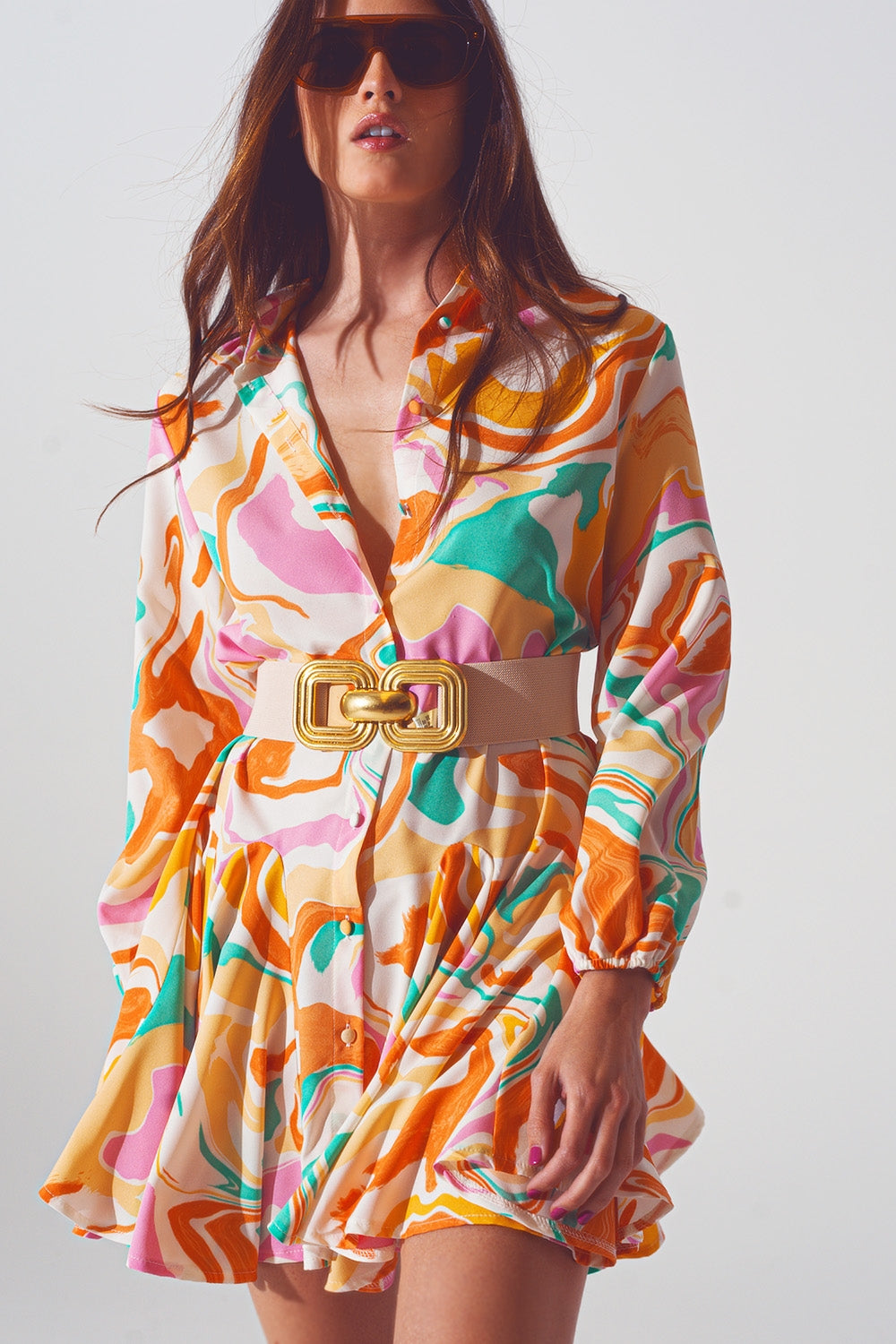 Vestido estampado psicadélico em multicolorido