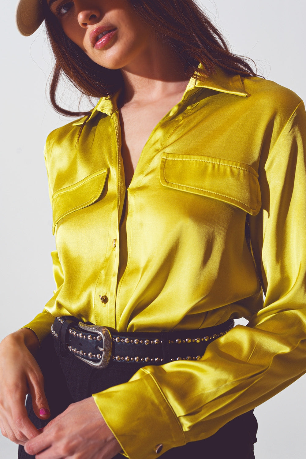 blusa de cetim verde limão