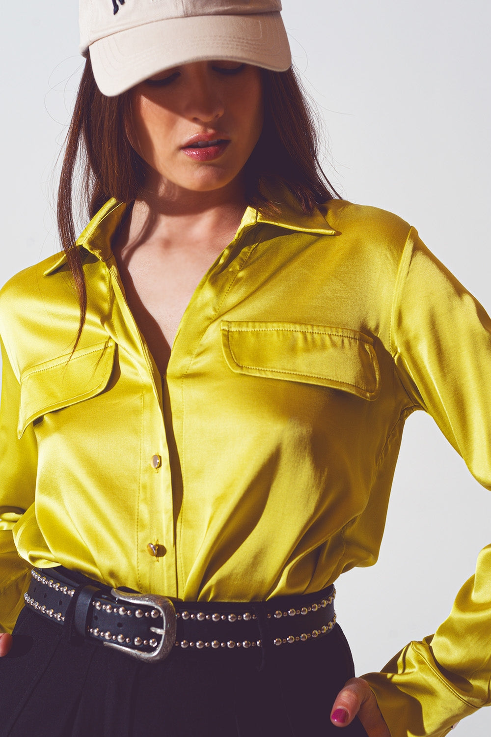blusa de cetim verde limão
