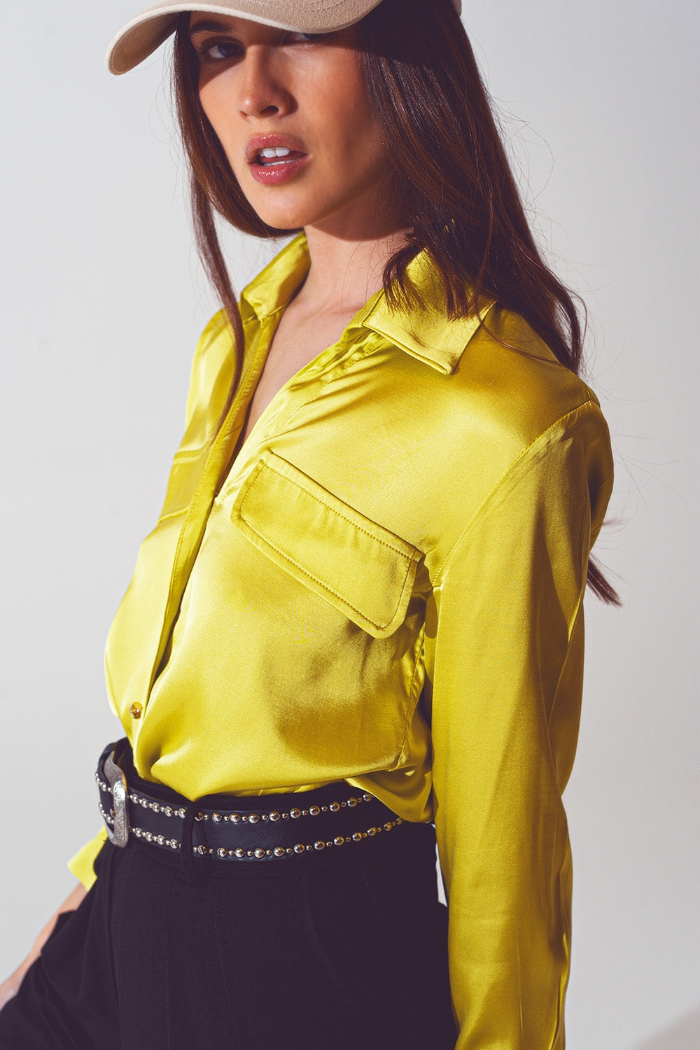 blusa de cetim verde limão