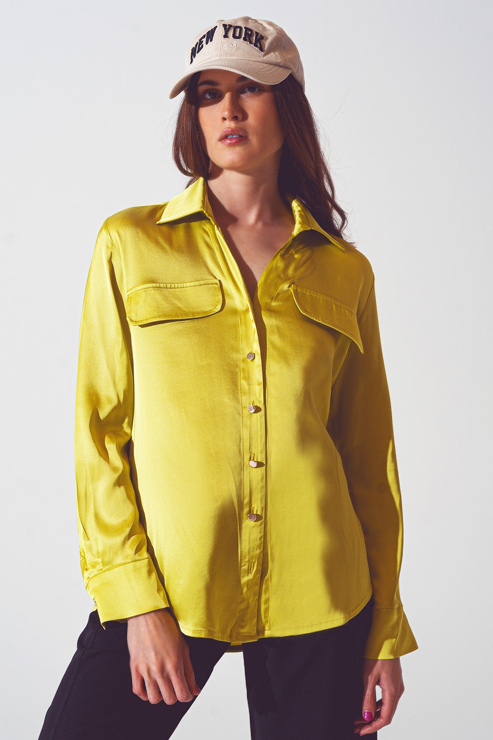 blusa de cetim verde limão