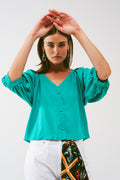 Camisa cropped com botões em verde