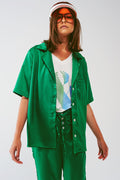 Camisa de manga curta em cetim verde