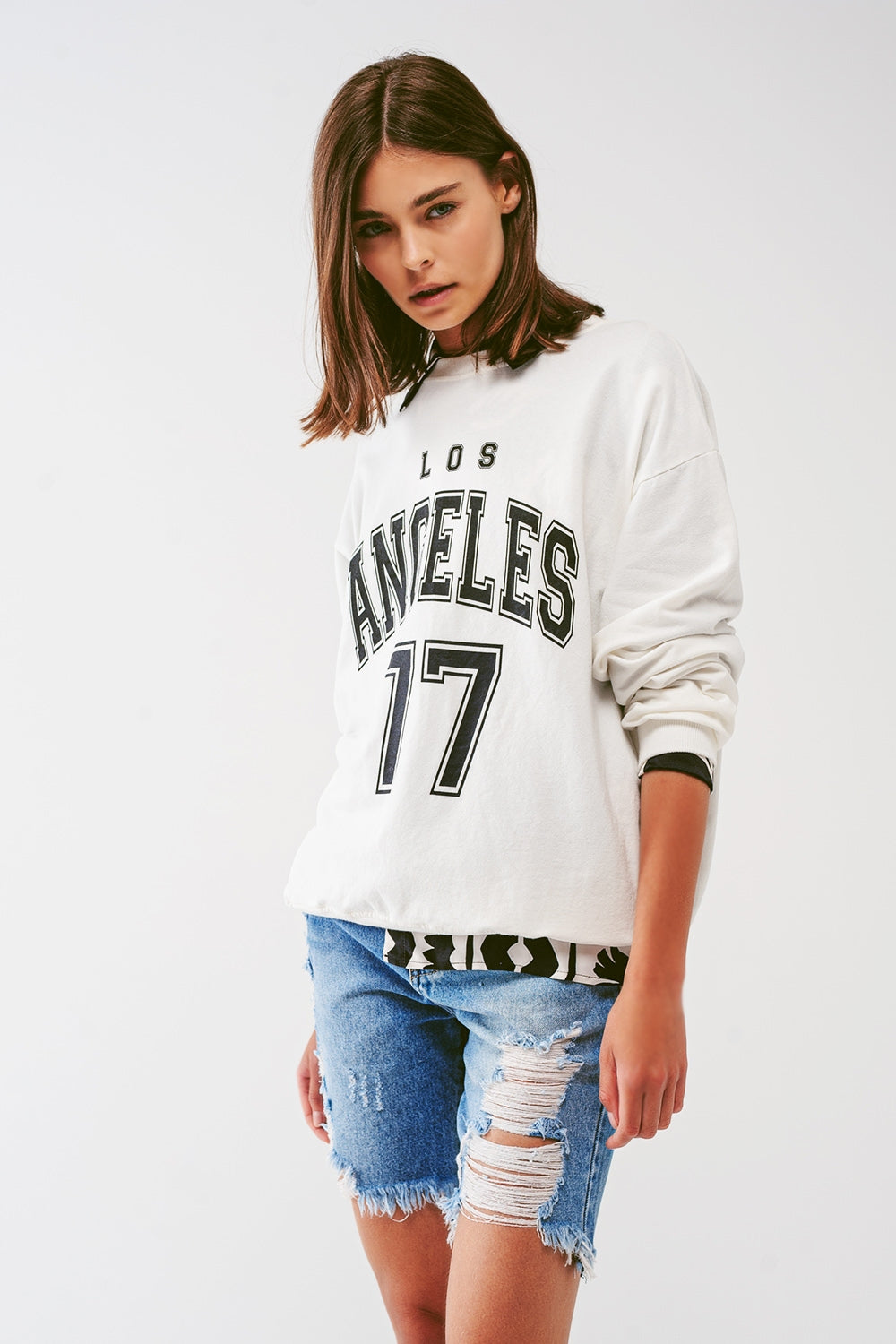 Moletom oversized com texto Los Angeles em branco