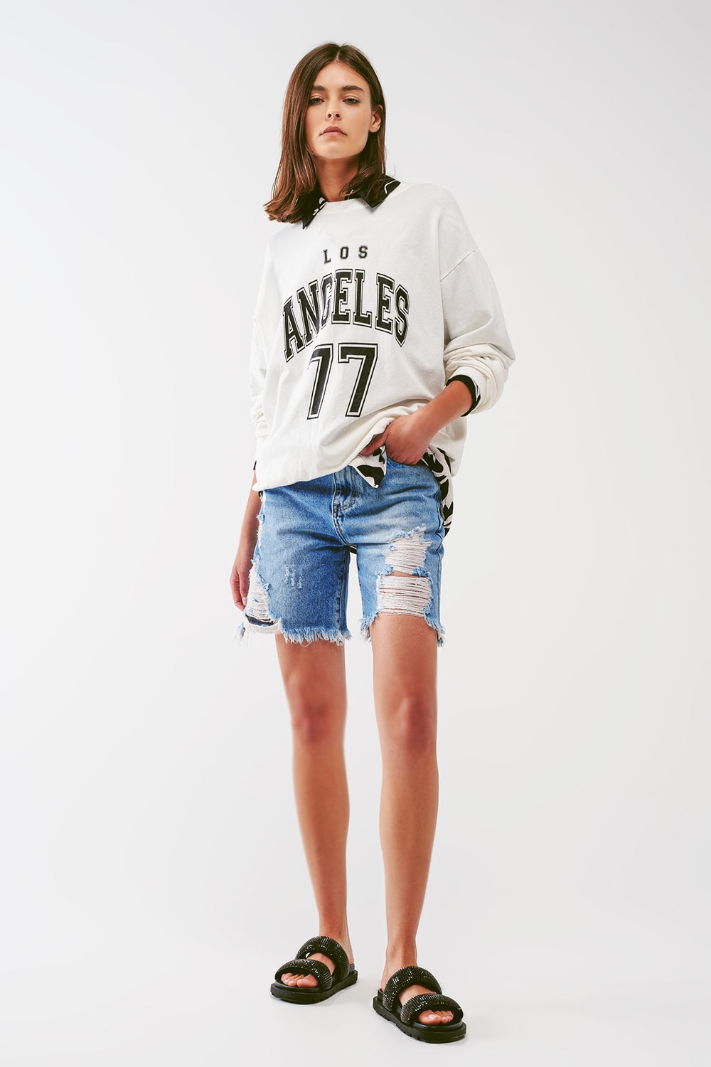 Moletom oversized com texto Los Angeles em branco