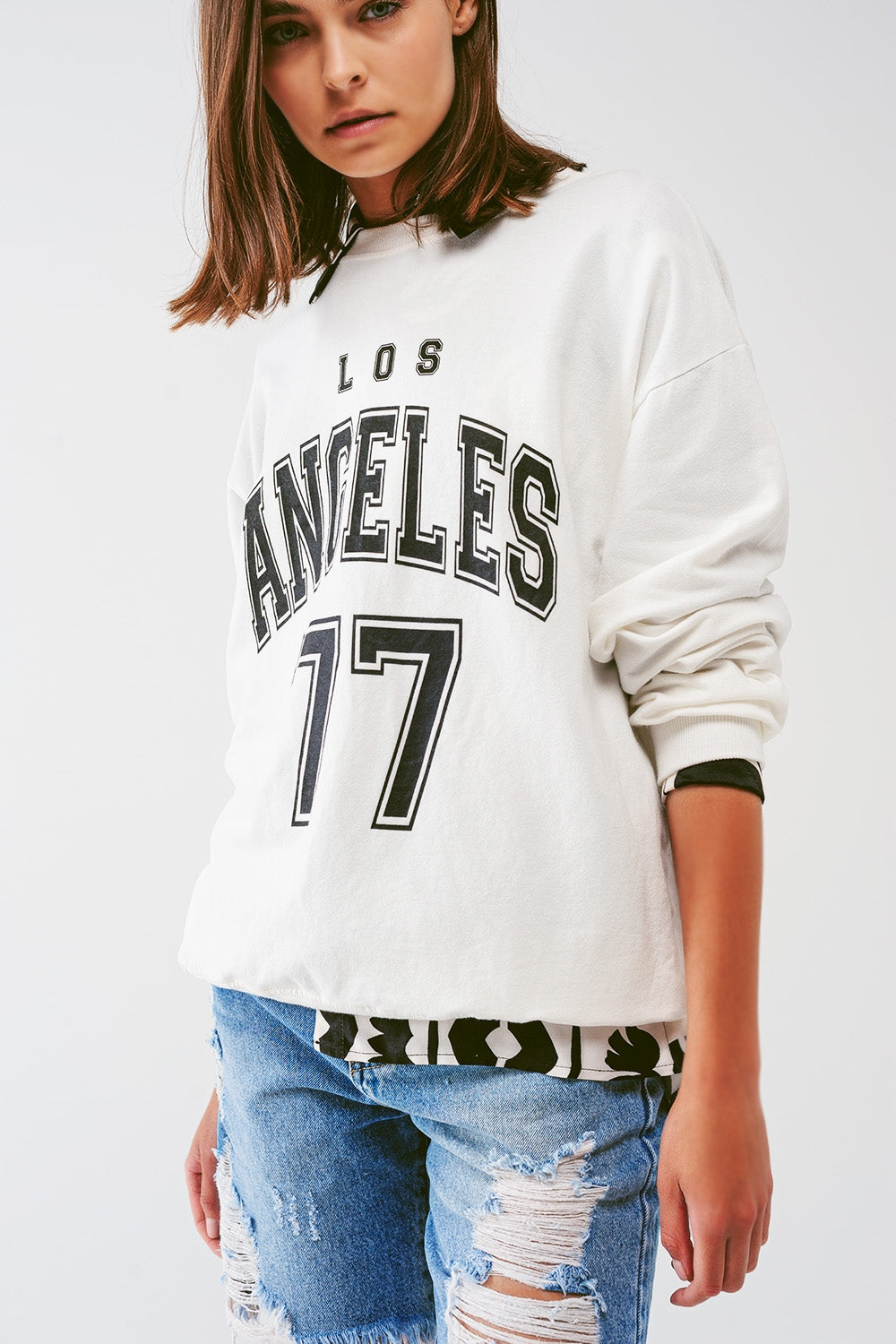 Moletom oversized com texto Los Angeles em branco