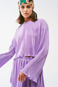 Crop Top plissado com gola redonda em lila