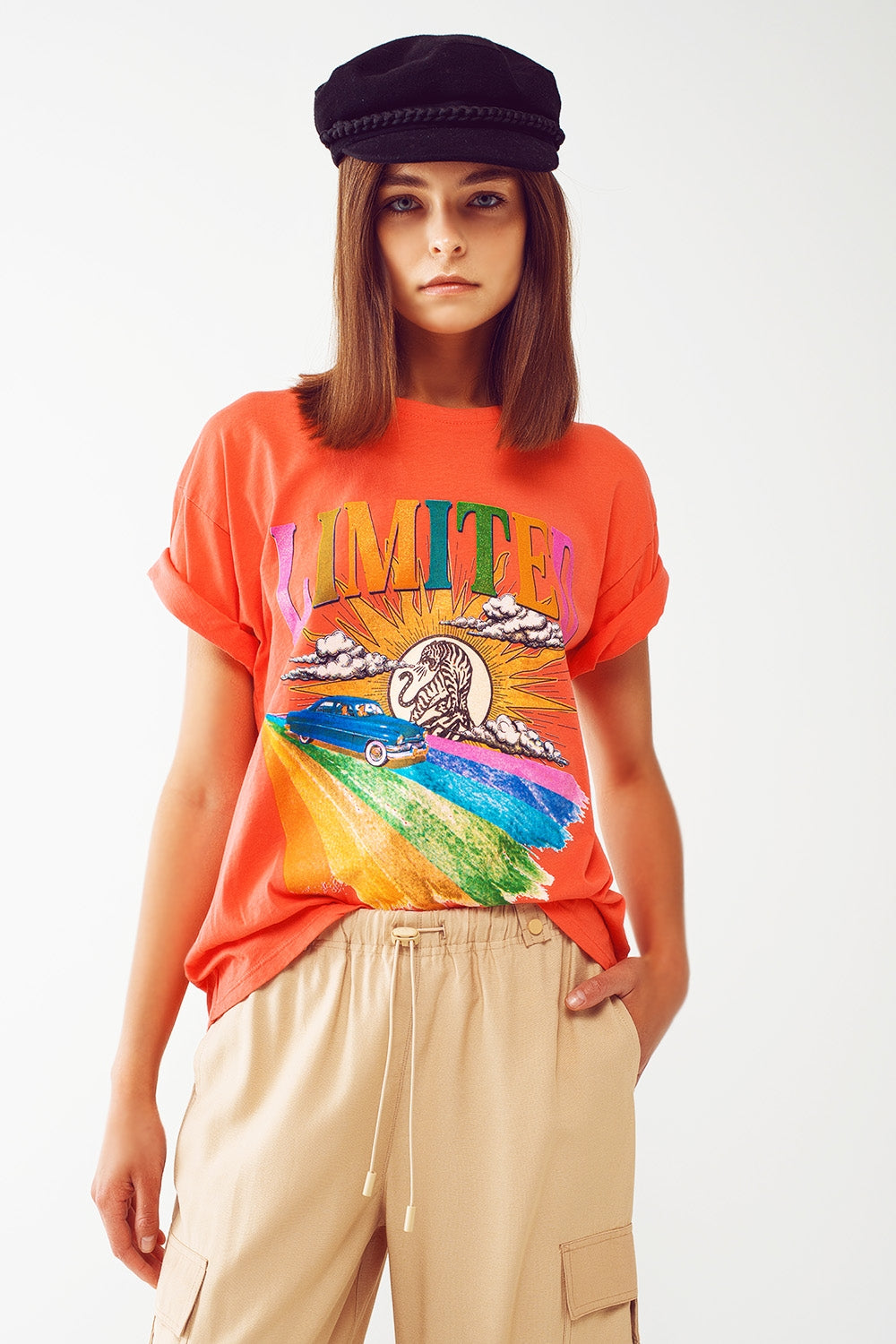 Camiseta com estampa gráfica Limited em laranja