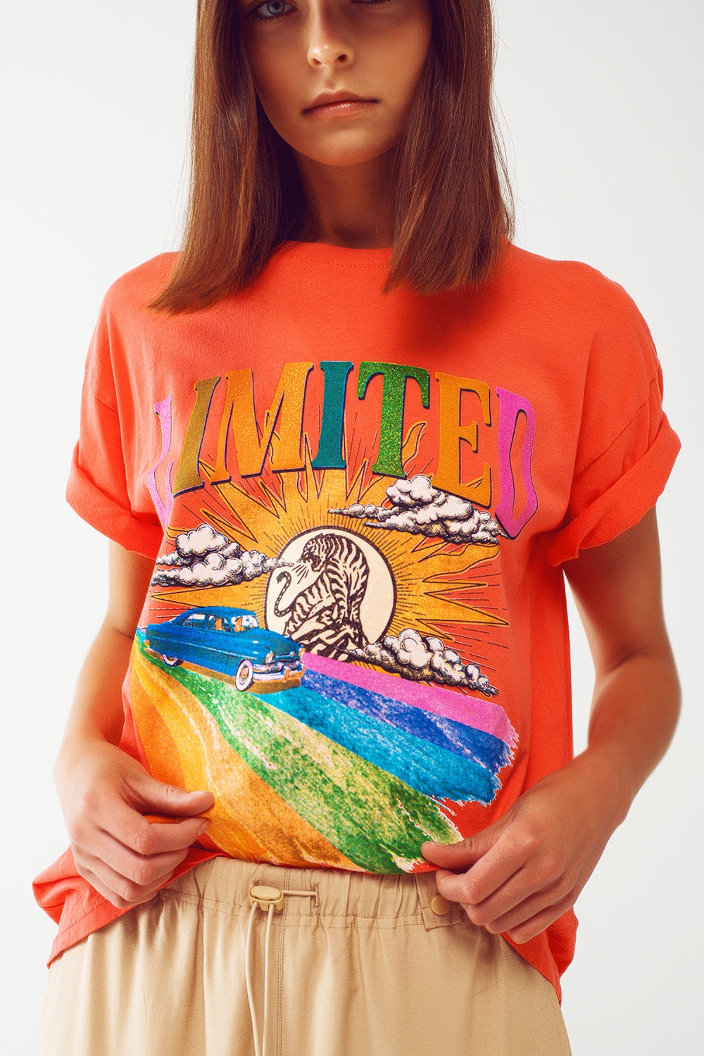 Camiseta com estampa gráfica Limited em laranja