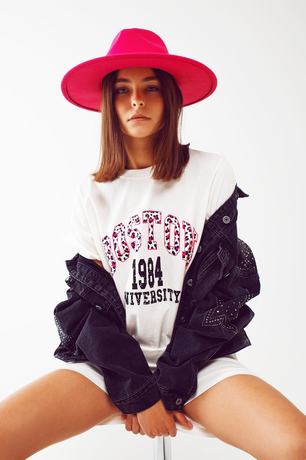 vestido camiseta midi em branco Boston University 1984