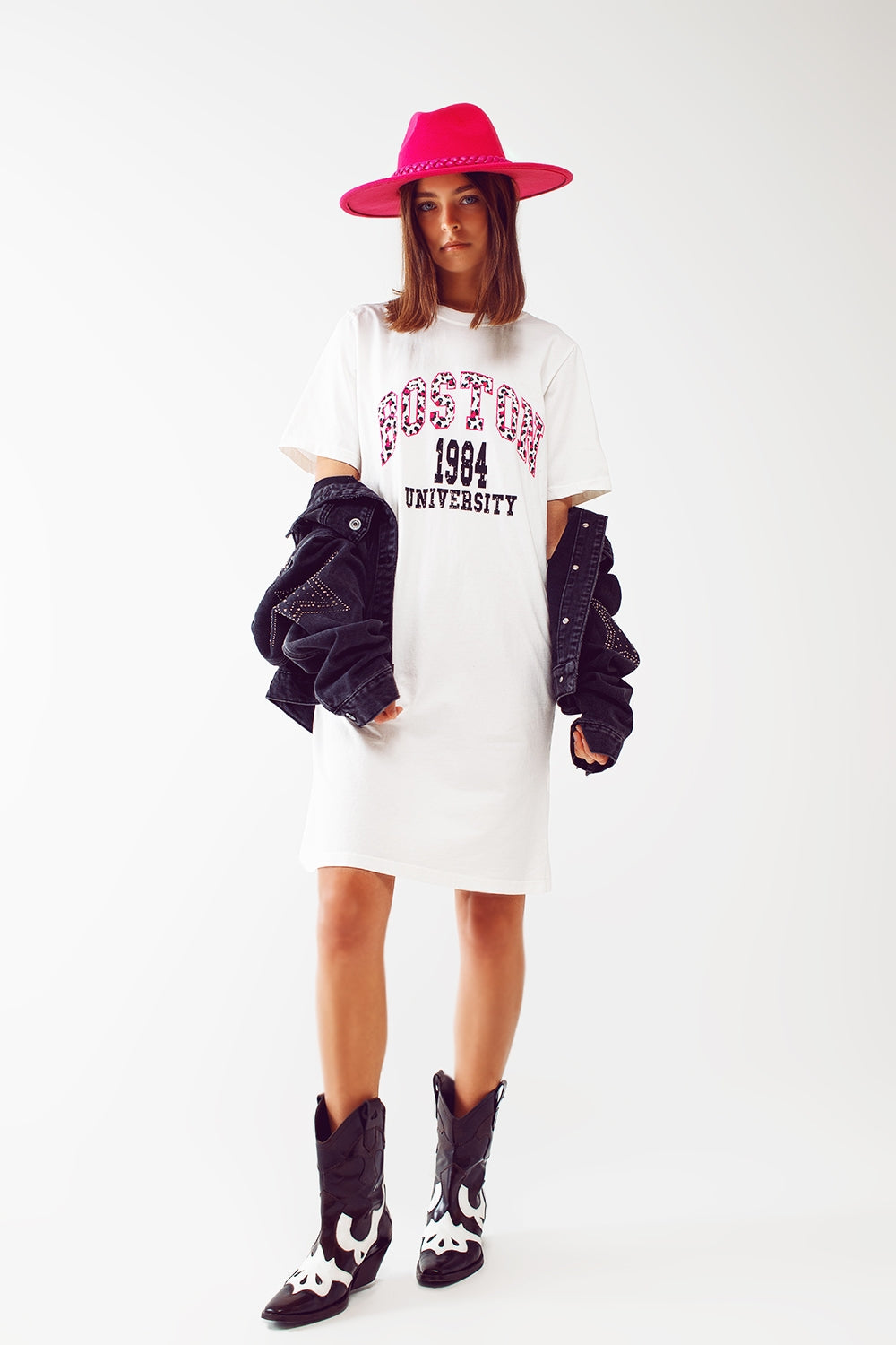 vestido camiseta midi em branco Boston University 1984