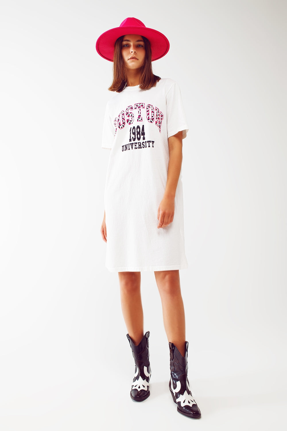 vestido camiseta midi em branco Boston University 1984