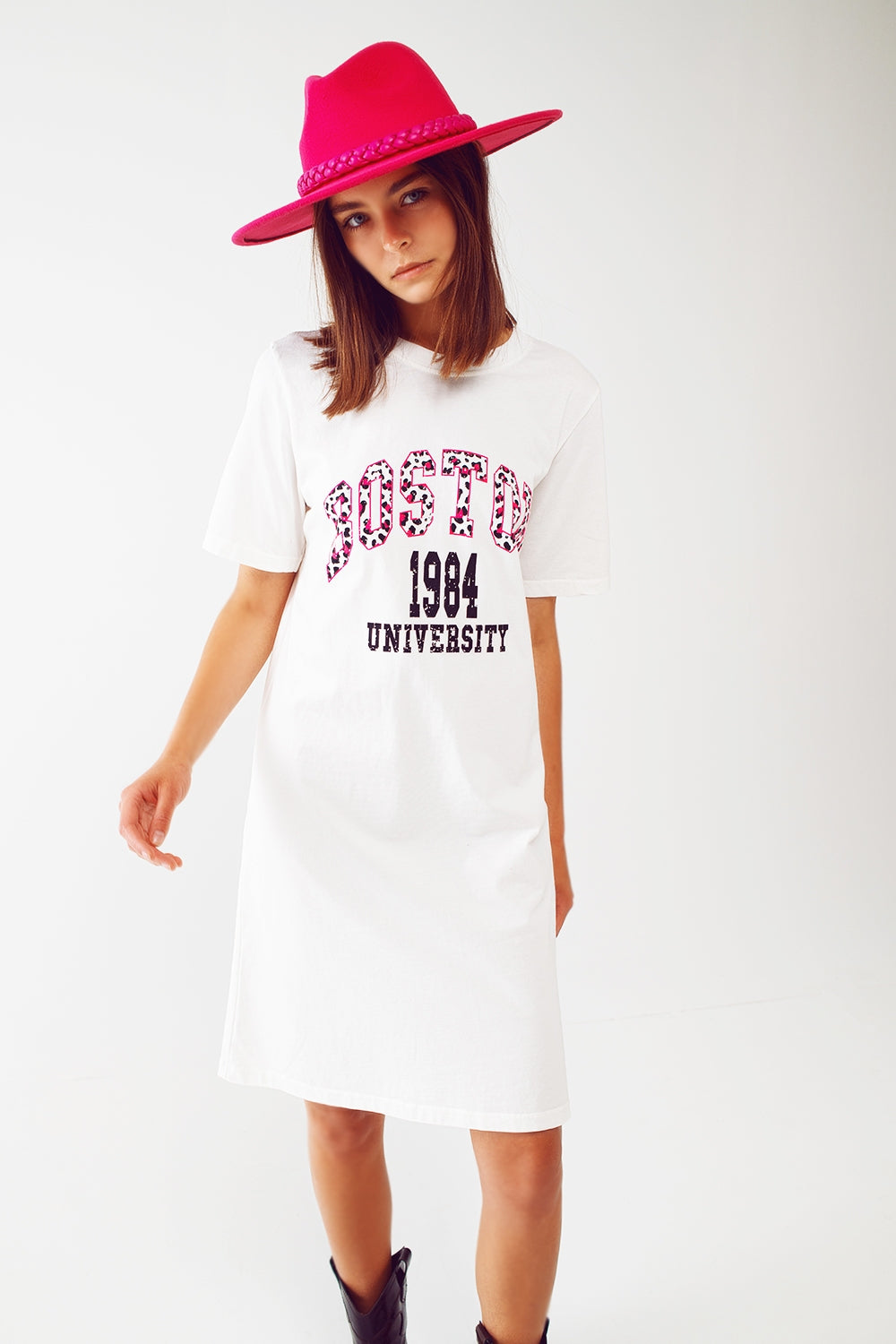 vestido camiseta midi em branco Boston University 1984