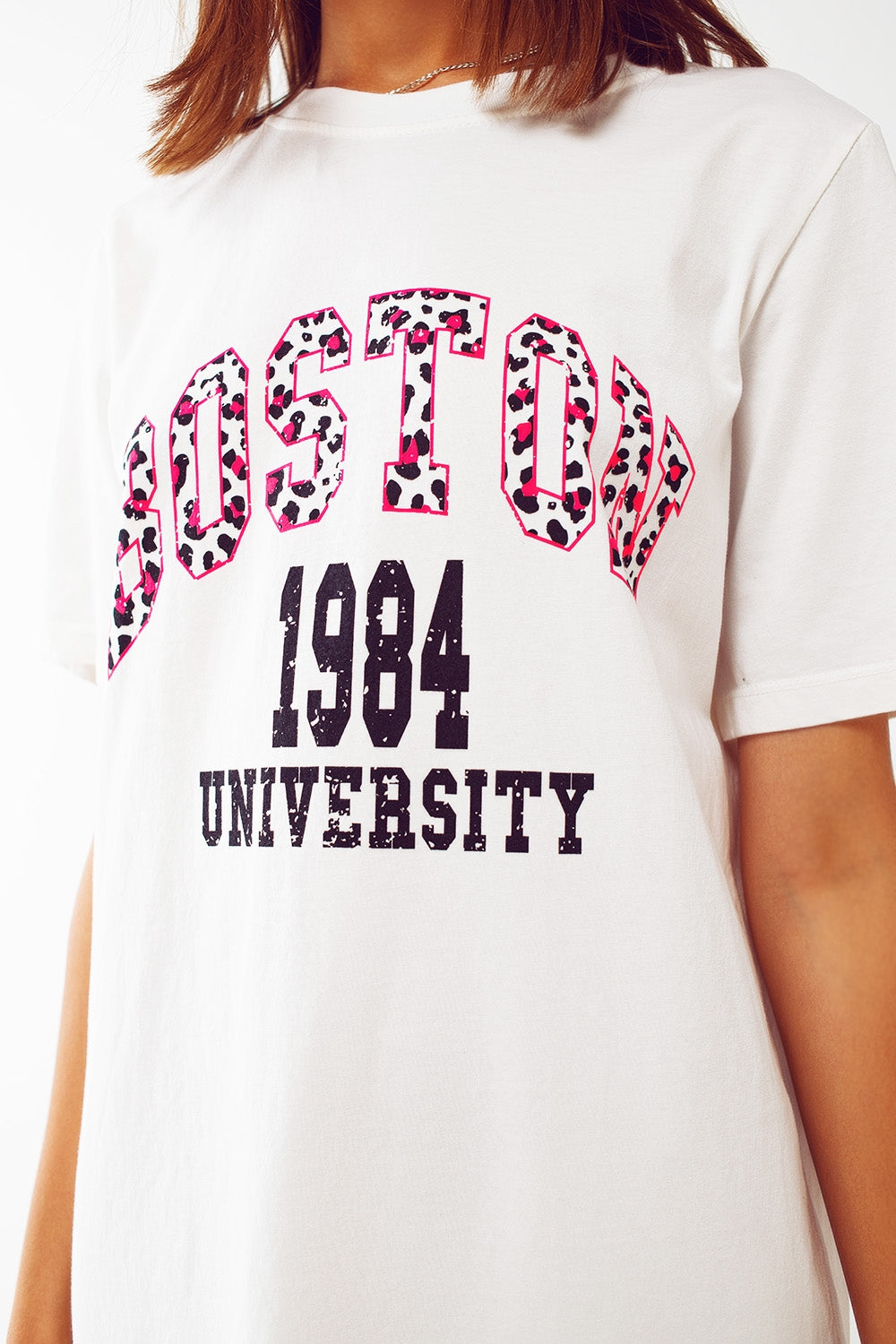 vestido camiseta midi em branco Boston University 1984