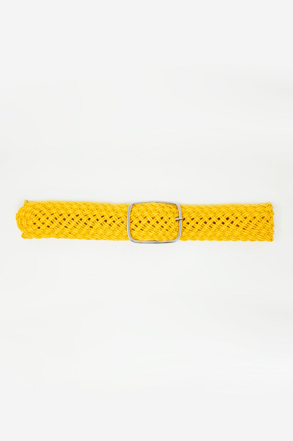 Cinto amarelo com desenho trançado estilo dos anos 70