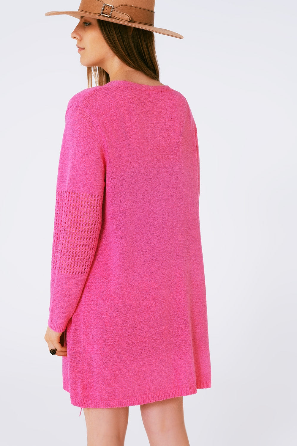Cardigan de crochê midi com cordão ajustável em Rosa