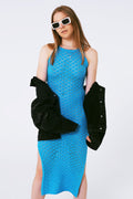 Vestido midi de crochê única azul