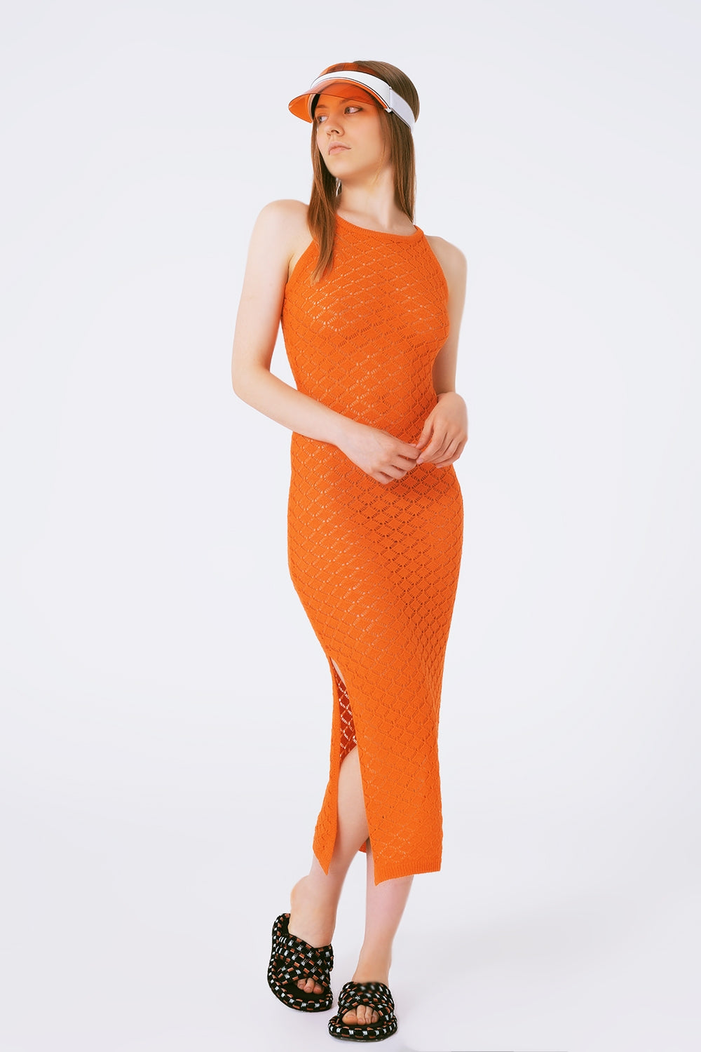Vestido midi de crochê laranja