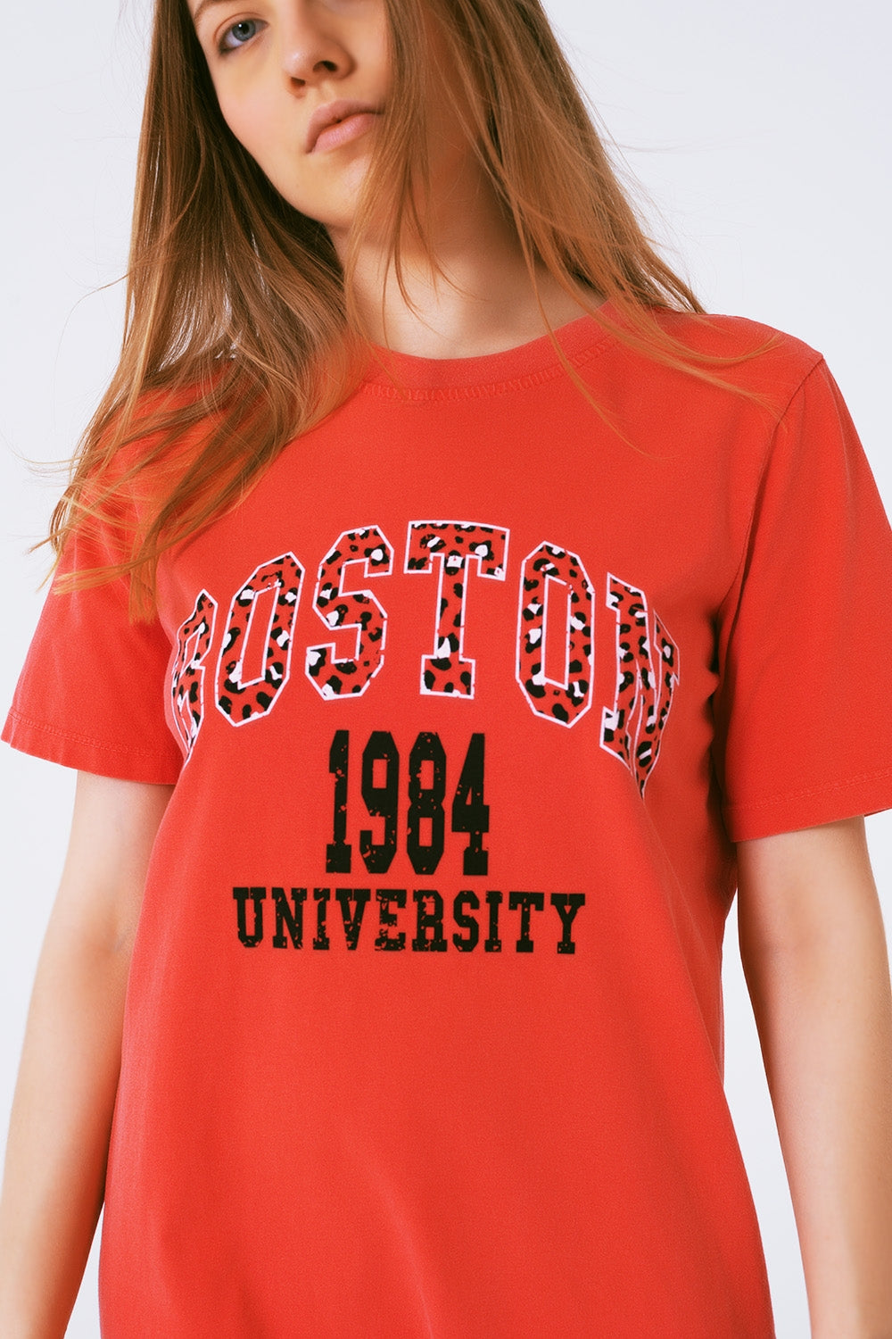 Vestido midi vermelho estilo camiseta Boston 1984 Universidade