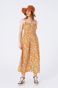 Maxi vestido de praia com estampa de flores de laranja