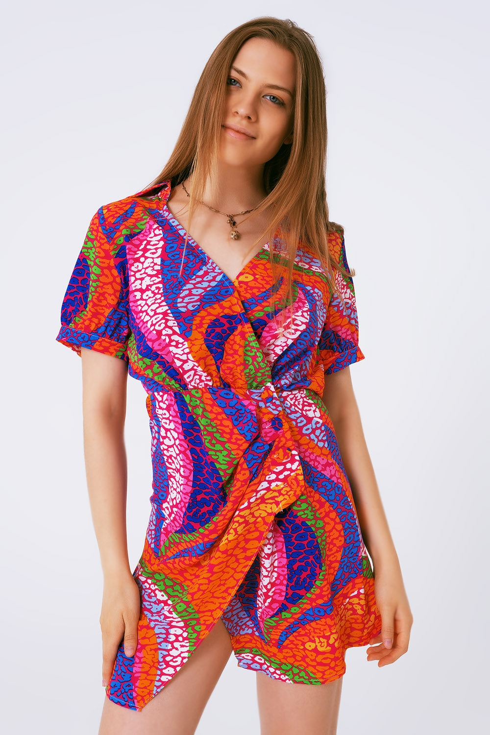 minivestido estampado multicolorido rosa