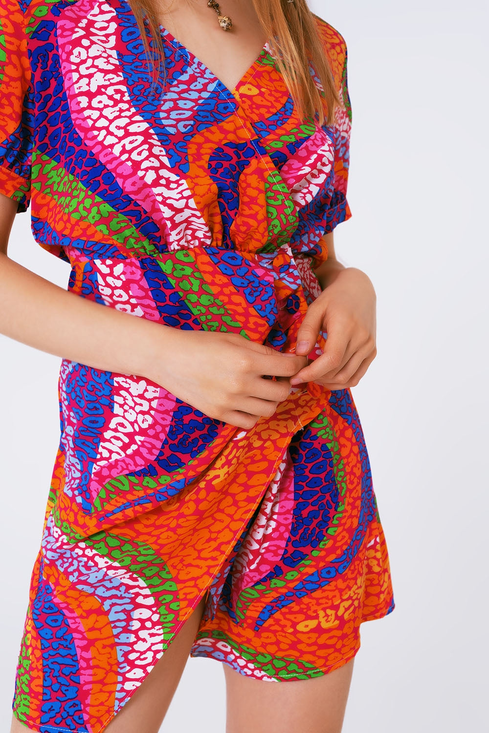 minivestido estampado multicolorido rosa