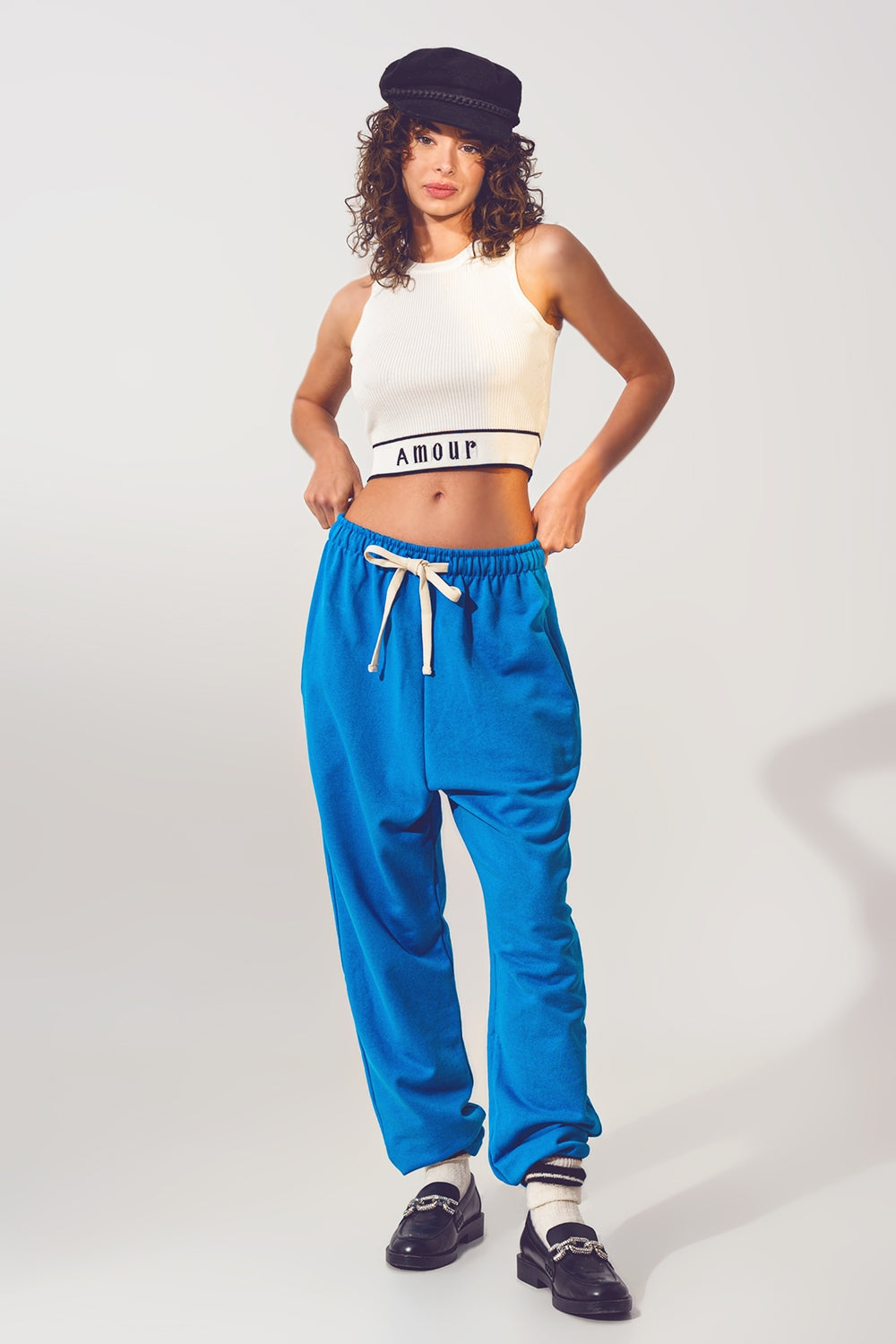 Tank Top de malha com texto Amour em branco