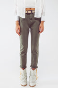 Calça jeans skinny básica em verde militar