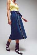 saia maxi de ganga abotoada com cinto