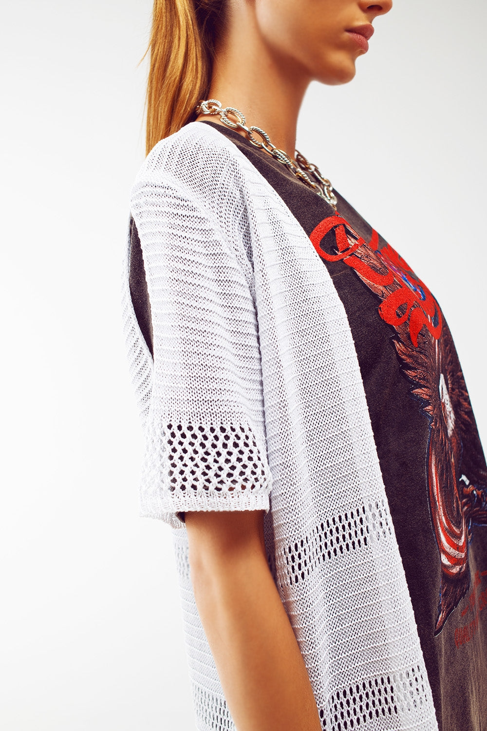 Maxi cardigan de malha em branco