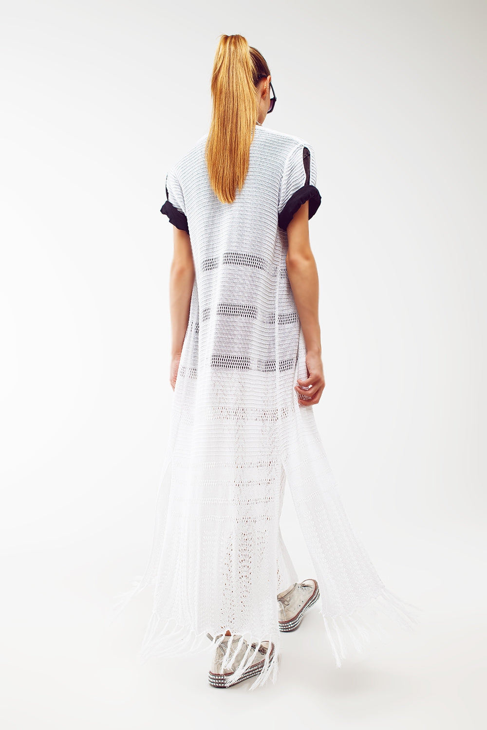 Maxi cardigan de malha em branco
