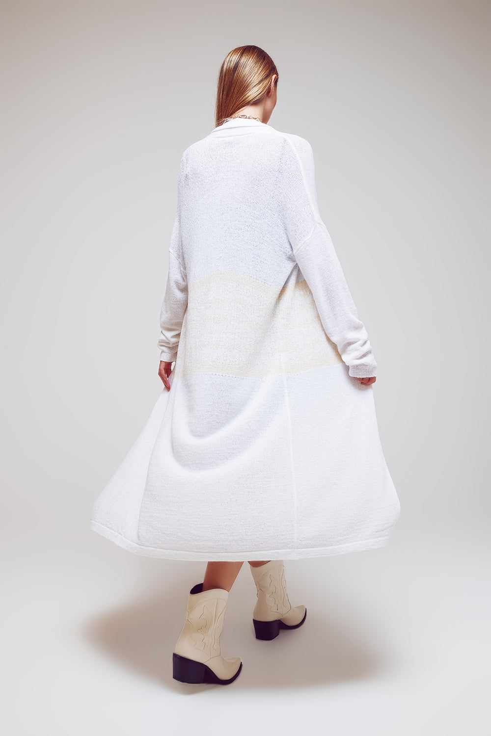 Cardigã midi de blocos de cor em branco