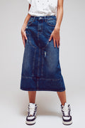 Saia lápis maxi em denim com detalhes de painéis na frente
