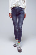 Calças Skinny Fit Escuras Rasgadas