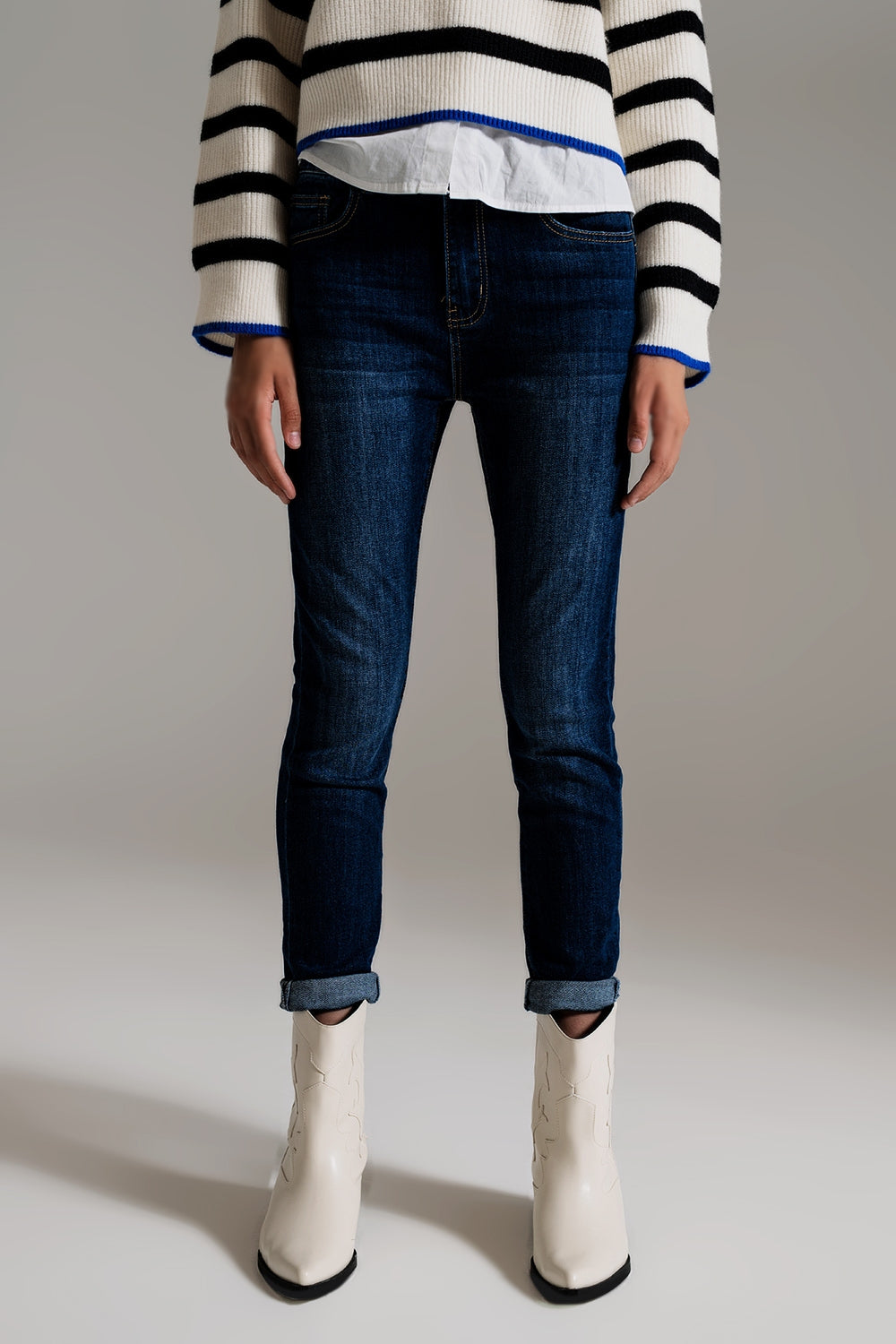 Calças de ganga skinny de lavagem escura com elastano elástico