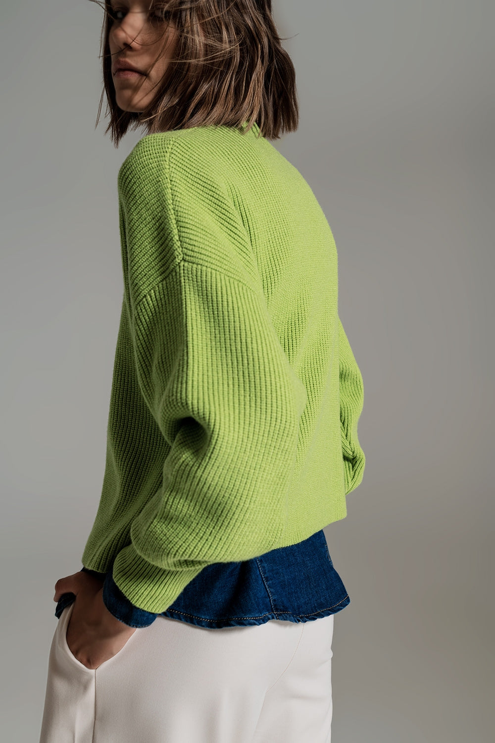 Camisola tricotado volumoso relaxado em verde