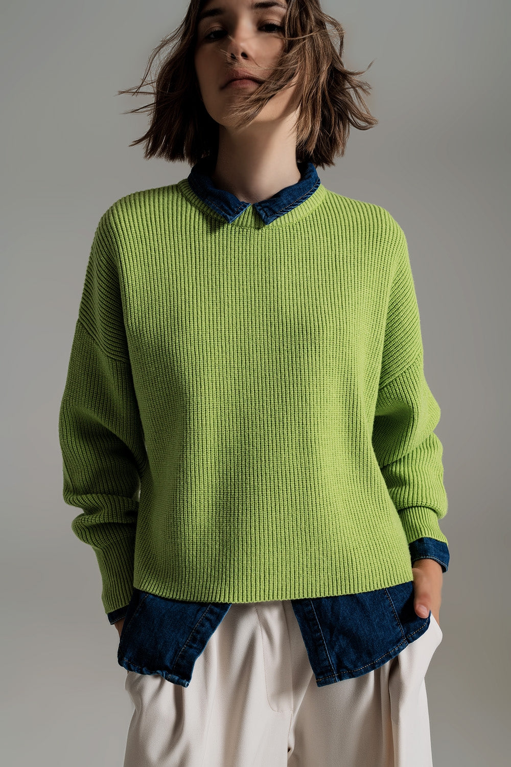 Camisola tricotado volumoso relaxado em verde