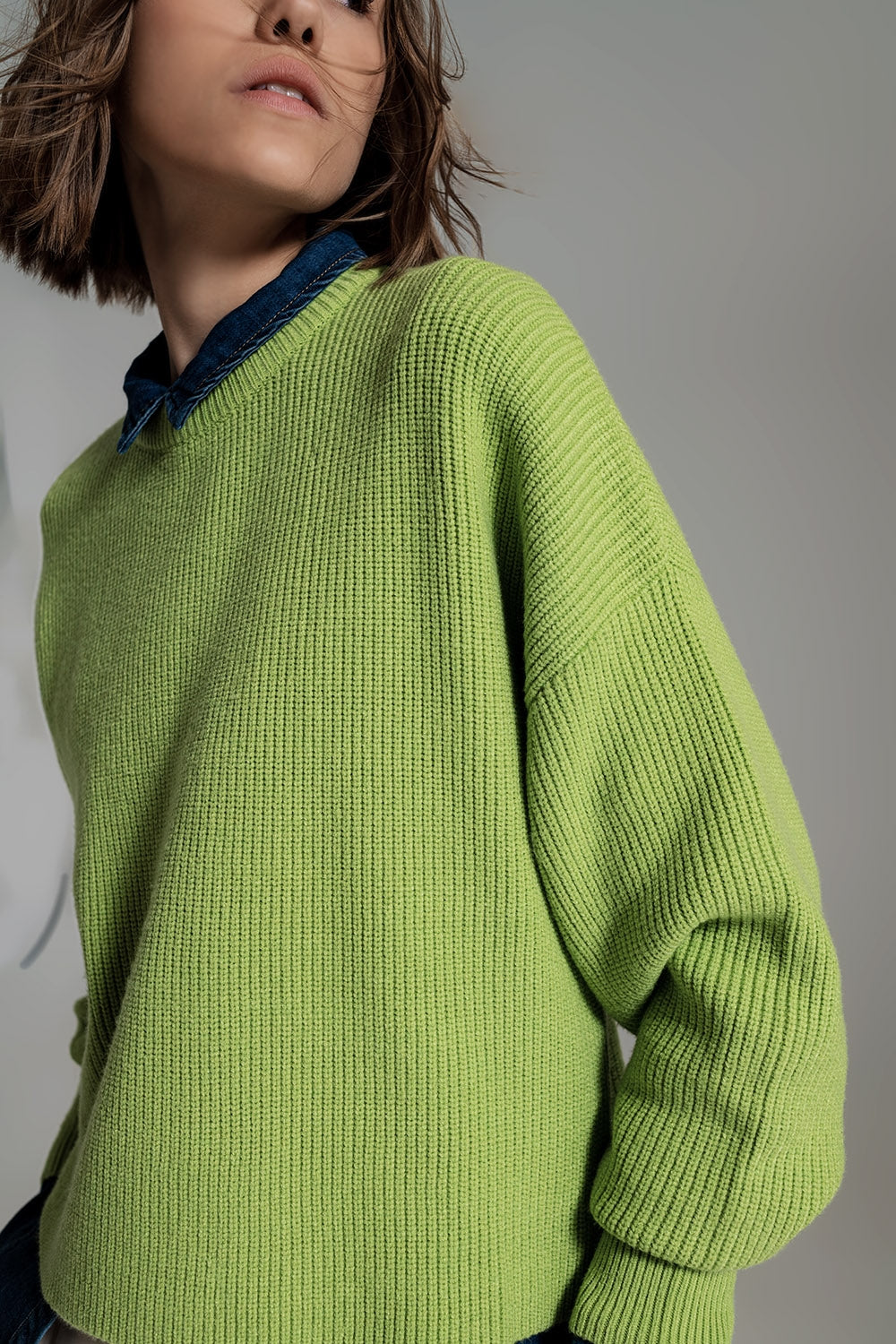 Camisola tricotado volumoso relaxado em verde
