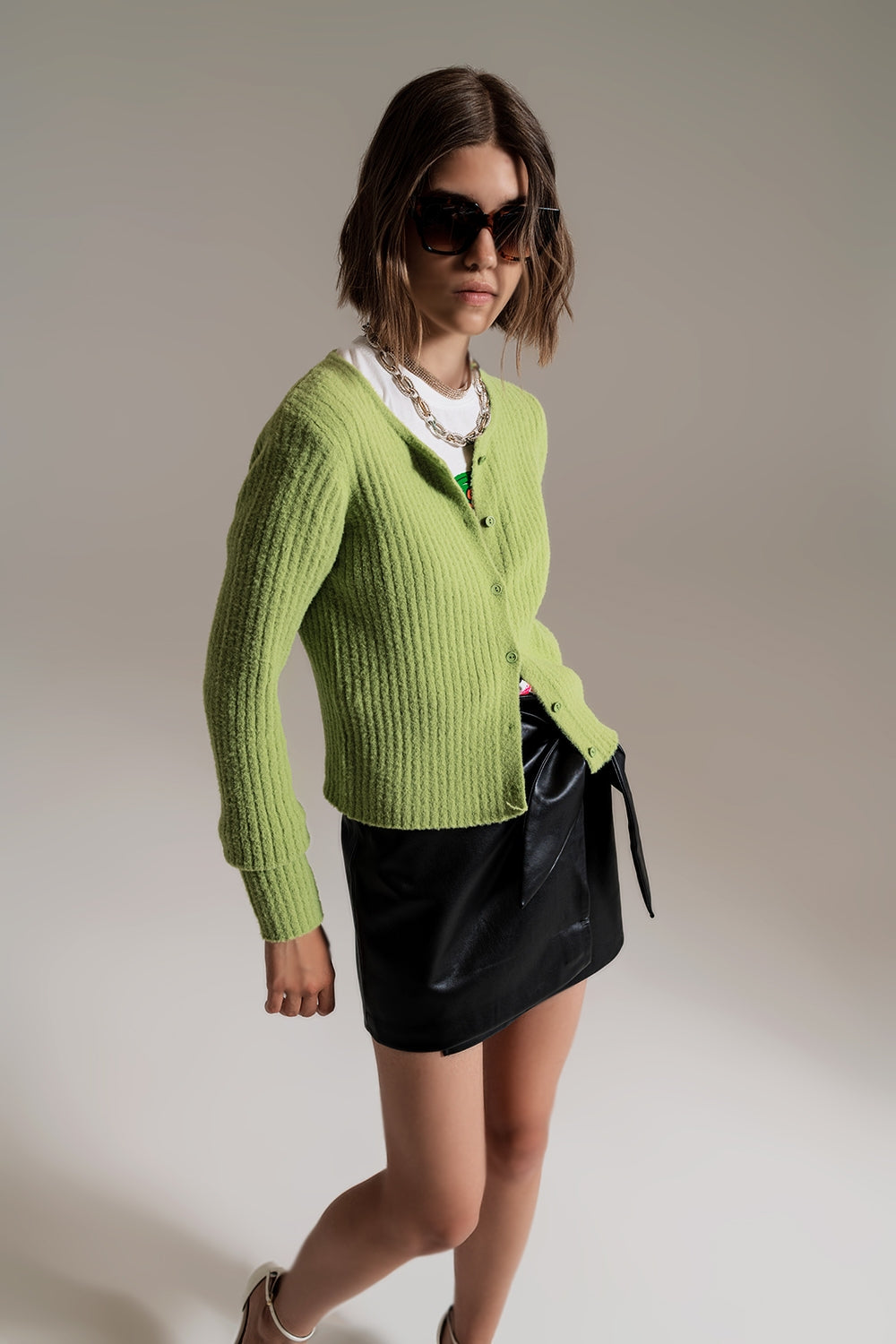 Cardigan de malha fofo super macio verde