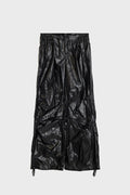 Calças metálicas preto oversized com zíper