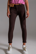 Calça de ganga skinny de cintura alta em marrom