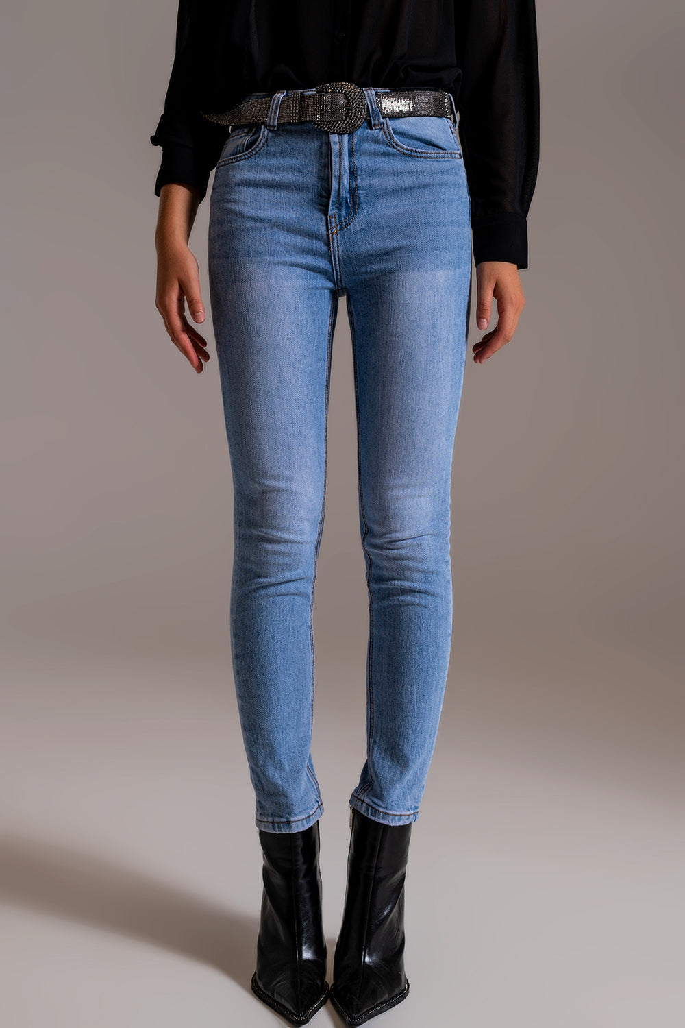 Calças de ganga skinny cintura alta em lavagem clara