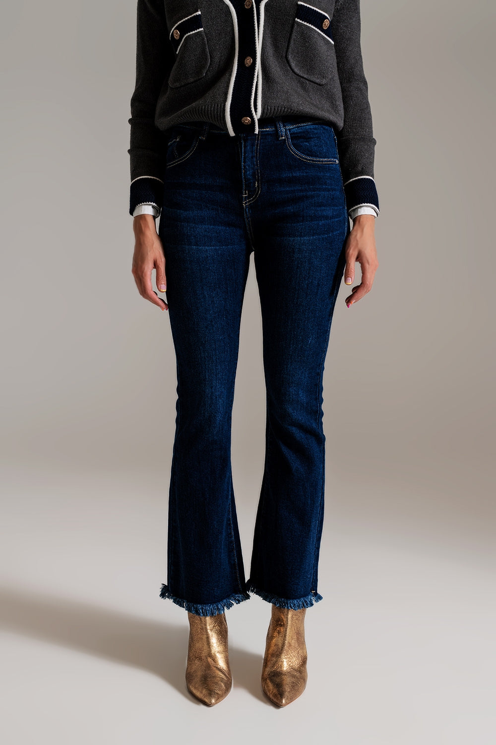 Calças de ganga skinny flare azul escuro