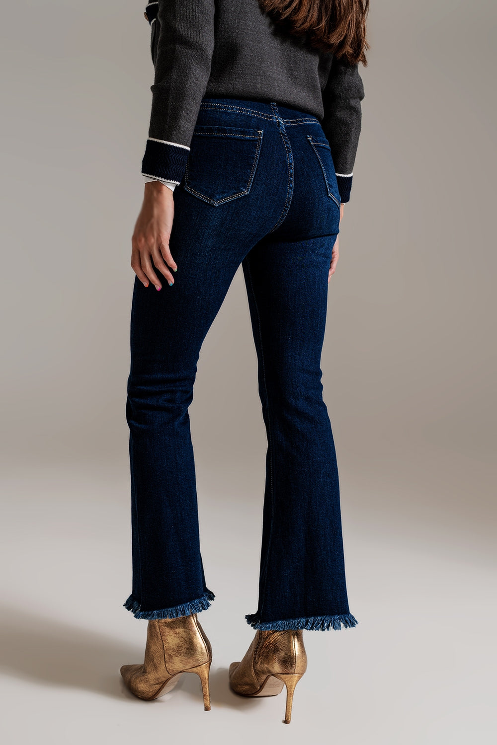 Calças de ganga skinny flare azul escuro